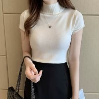 Carpe diem/カルペディエム Carpe diem リブニットトップス シンプルニット セーター カットソー プルオーバー 半袖ニット ゆったり 洗える 中厚ニット 新作 春/508407521