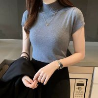 Carpe diem/カルペディエム Carpe diem リブニットトップス シンプルニット セーター カットソー プルオーバー 半袖ニット ゆったり 洗える 中厚ニット 新作 春/508407521