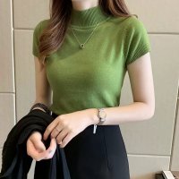 Carpe diem/カルペディエム Carpe diem リブニットトップス シンプルニット セーター カットソー プルオーバー 半袖ニット ゆったり 洗える 中厚ニット 新作 春/508407521