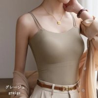 Carpe diem/カルペディエム Carpe diem ダブルストラップ カップ付きキャミソール 調節可能 シームレスキャミ ノンワイヤーインナー 韓国風キャミ タンクトップ 夏/508407533