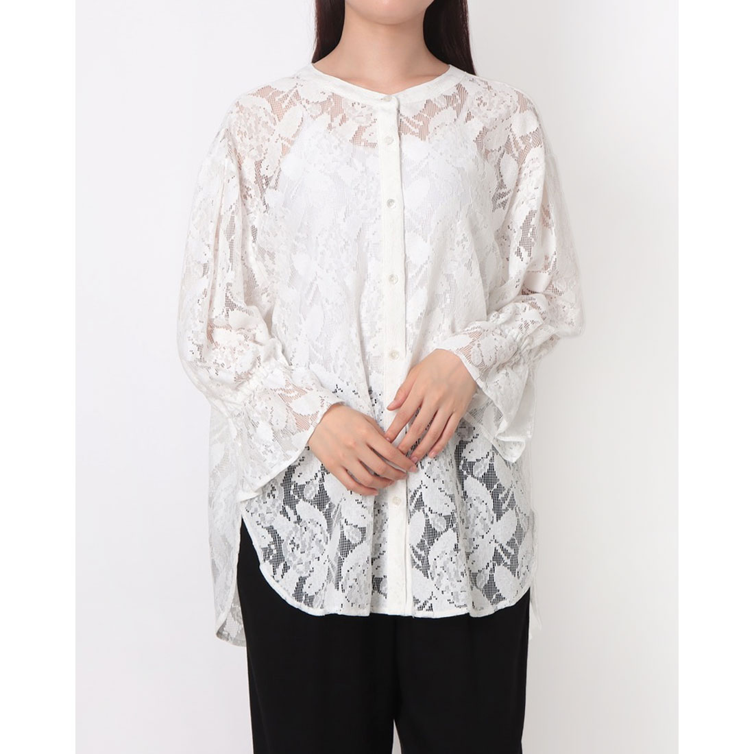 【洗える】8分袖レースシャツブラウス クーポン】【セール 50%OFF】ラ・クープ LACOUPE 【洗える】8分