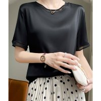 miniministore/ミニミニストア miniministore クルーネック サテン風シャツブラウス/508408006