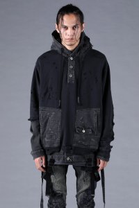 D.HYGEN/ディーハイゲン D.HYGEN Denim Combination Untwisted Fleece－Lined Oversize Pullover Hoodi/508408569