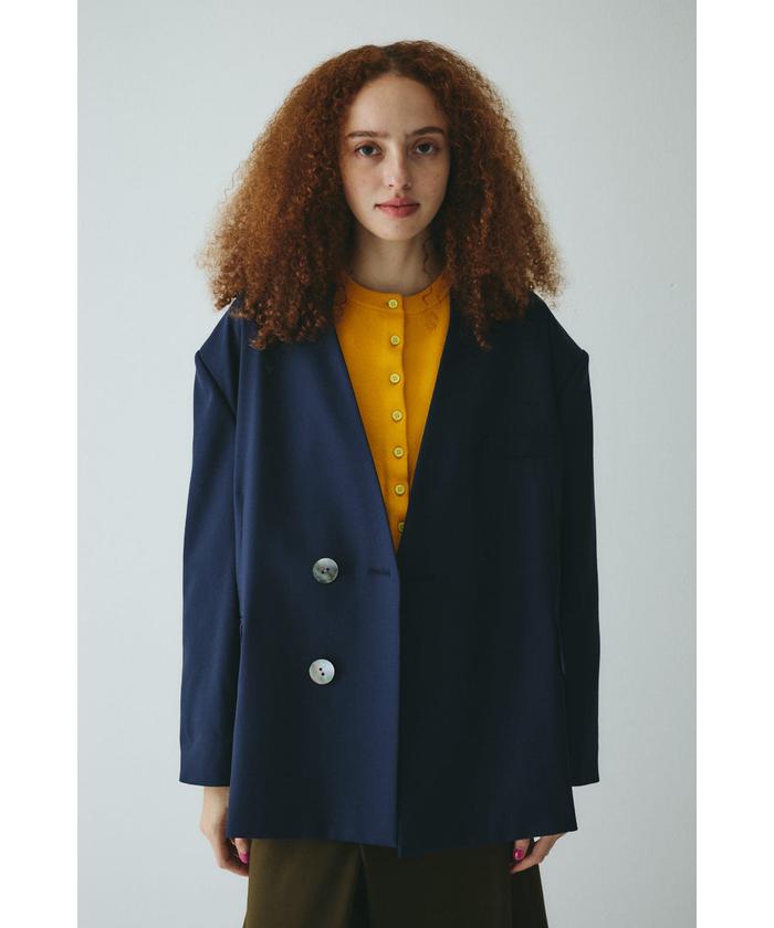 ヘリンドットサイ　HERIN.CYE　ラウンドボディウールコート　ブルー 予約］No collar over jacket(508408507) | ヘリンドットサイ