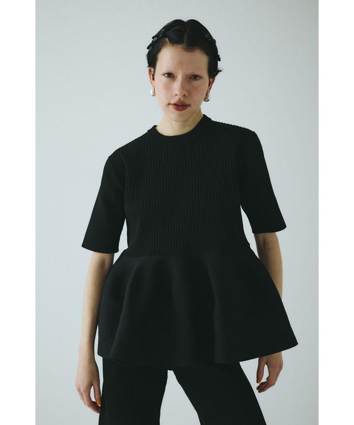 ヘリンドットサイ　ボンディング　フレア　トップス　黒 予約］Flare hem knit tops(508408512) | ヘリンドットサイ