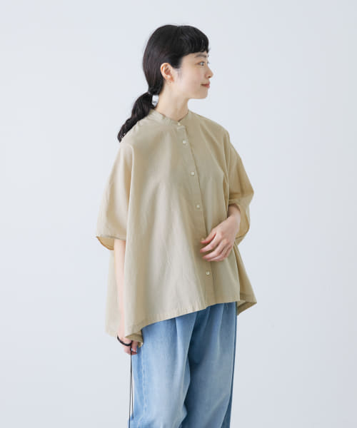 【かぐれ】kagure 綿麻　ブラウス　シャツ　比翼ボタン　リネン　長袖　F 白 かぐれ】kagure 綿麻 ブラウス シャツ 比翼ボタン リネン 長袖 F