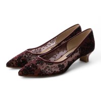 TALANTON by DIANA/タラントン バイ ダイアナ TALANTON by DIANA ストーン付きポインテッドトゥチュールレースローヒールパンプス/508413413