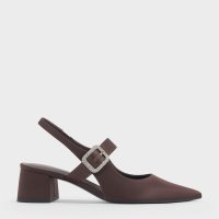 CHARLES & KEITH/サテン クリスタルバックルブロックヒールスリングバックパンプス/508414349