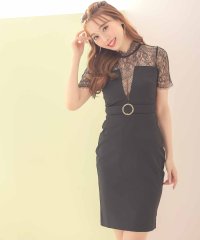 Tika/ティカ Tika キャバドレス ハイネック ウエストリングベルト バストシースルー 半袖 谷間魅せ タイト膝丈ドレス (Sサイズ～XXXLサイズ)/508414365