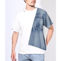 LUXSTYLE/ラグスタイル LUXSTYLE デニム切替ポケット半袖Tシャツ/トップス カットソー デニム 切替 ワンポイント 刺繍 ロゴ クルーネック 丸首/508415171
