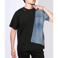 LUXSTYLE/ラグスタイル LUXSTYLE デニム切替ポケット半袖Tシャツ/トップス カットソー デニム 切替 ワンポイント 刺繍 ロゴ クルーネック 丸首/508415171