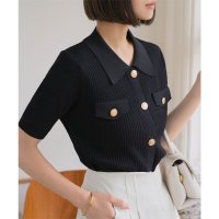 KOBE LETTUCE/コウベレタス KOBE LETTUCE 金ボタン襟付きリブ半袖ニット [C7625]/508416365