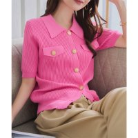 KOBE LETTUCE/コウベレタス KOBE LETTUCE 金ボタン襟付きリブ半袖ニット [C7625]/508416365