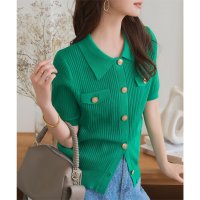 KOBE LETTUCE/コウベレタス KOBE LETTUCE 金ボタン襟付きリブ半袖ニット [C7625]/508416365