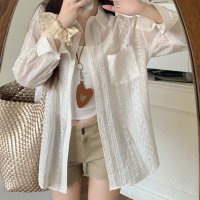 shoppinggo/ショッピングゴー shoppinggo シャツカーディガン 3Dフラワープリント 透け感 UV対策 シャツ 花柄サマーカーディガン 薄手 夏カーディガン おしゃ/508417095