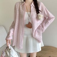 shoppinggo/ショッピングゴー shoppinggo シャツカーディガン 3Dフラワープリント 透け感 UV対策 シャツ 花柄サマーカーディガン 薄手 夏カーディガン おしゃ/508417095