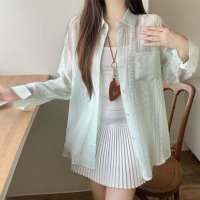 shoppinggo/ショッピングゴー shoppinggo シャツカーディガン 3Dフラワープリント 透け感 UV対策 シャツ 花柄サマーカーディガン 薄手 夏カーディガン おしゃ/508417095