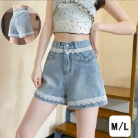 shoppinggo/ショッピングゴー shoppinggo レース付きデニムパンツ ショートパンツレディース ショーパン スタッズ入り 美脚ボトムス お洒落 カジュアル 着痩せ 体/508417961
