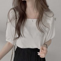 shoppinggo/ショッピングゴー shoppinggo 夏新作 パフスリーブ ブラウス トップス 半袖 薄手 無地 Tシャツ レディース 半袖トップス 半袖カットソー おしゃれ/508417969