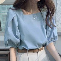 shoppinggo/ショッピングゴー shoppinggo 夏新作 パフスリーブ ブラウス トップス 半袖 薄手 無地 Tシャツ レディース 半袖トップス 半袖カットソー おしゃれ/508417969