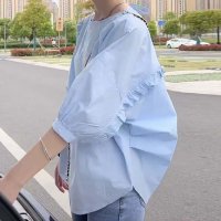 shoppinggo/ショッピングゴー shoppinggo ブラウス バックリボン シャツトップス半袖 フリル袖 スキッパーブラウス オフィスカジュアル 韓国風 フォーマル 通勤O/508417970