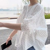 shoppinggo/ショッピングゴー shoppinggo ブラウス バックリボン シャツトップス半袖 フリル袖 スキッパーブラウス オフィスカジュアル 韓国風 フォーマル 通勤O/508417970