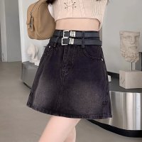 shoppinggo/ショッピングゴー shoppinggo デニムミニスカート ダブルベルト レディースデニムスカート ショートスカート タイトスカート Aライン 台形スカート フ/508417971