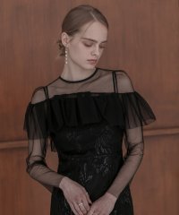 Leja/レジャ Leja 2WAYアシンメトリーフリルチュールフラワーIラインワンピースドレス2点セット美脚効果結婚式 パーティードレス 成人式 二次会 同窓会 お呼ば/508418165