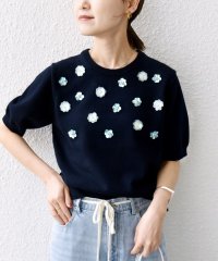 SHIPS WOMEN/《予約》〈手洗い可能〉フラワー ビジュー ショート スリーブ ニット プルオーバー/508419123