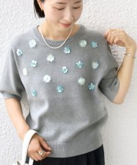SHIPS WOMEN/《予約》〈手洗い可能〉フラワー ビジュー ショート スリーブ ニット プルオーバー/508419123