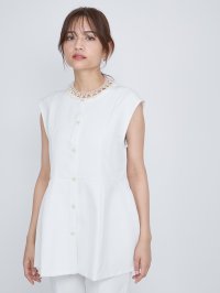 QUEENS COURT/クイーンズコート QUEENS COURT ノーカラーペプラムブラウスジレ≪手洗い可能≫/508419992
