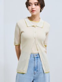VICKY/ビッキー VICKY 麻調配色ポロニットカーディガン≪手洗い可能≫/508419998