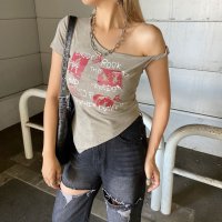 non-hedge/ノンヘッジ non－hedge ロックプリントイレヘムリブトップス/508421690