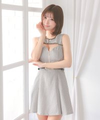 Tika/ティカ Tika キャバドレス ノースリーブ チェーンデザイン バストカット ジップ ウエストベルト ボックス フレアミニドレス (Sサイズ～XLサイズ)/508421801