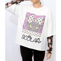 ScoLar/スカラー ScoLar 花とネコ柄のレイヤード風 接触冷感ロンT/508421885