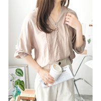 Amulet/アミュレット Amulet くるみボタンブラウス 長袖 ブラウス シャツ Vネック レディースファッション レディース トップス 綺麗 可愛い ボタン/504680598