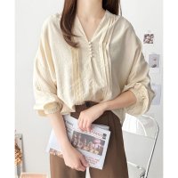 Amulet/アミュレット Amulet くるみボタンブラウス 長袖 ブラウス シャツ Vネック レディースファッション レディース トップス 綺麗 可愛い ボタン/504680598