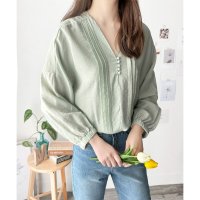 Amulet/アミュレット Amulet くるみボタンブラウス 長袖 ブラウス シャツ Vネック レディースファッション レディース トップス 綺麗 可愛い ボタン/504680598