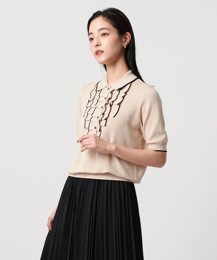 フォースメント Forcement 袖シフォンリブハイネックニット （ブラック） フォースメント Forcement 袖シフォンリブハイネックニット