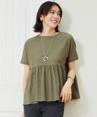 JIYU-KU(LARGE SIZE)/【洗える】リネンサッカーコンビペプラム カットソー/508424931