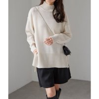 Ranan/ラナン RANAN ハイネックワイドリブ使いカラーニットチュニック/508425890