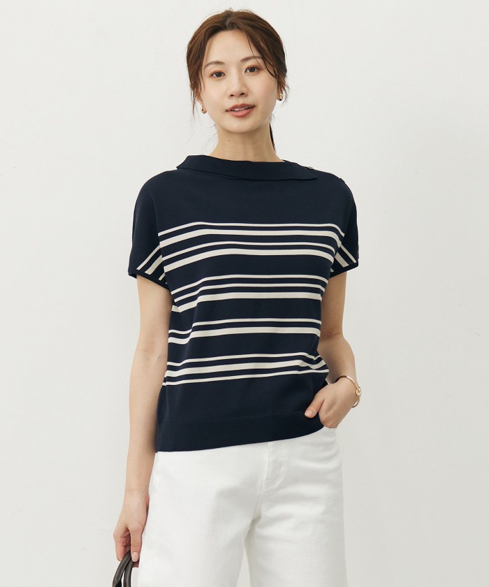 J.PRESS - ジェイプレス J.PRESS 美品 ニット 七分袖 襟付き M 紺 /JS ジェイプレス J.PRESS 美品 ニット 七分袖 襟付き M 紺 /JS