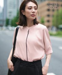 ICB（LARGE SIZE）/【人気のため新色追加・接触冷感・UVケア・速乾・洗える】BackSatinAmunzen 5分袖バンドカラーブラウス/508040112