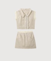 LA POMME petit/ラポミ プチ LA POMME petit Texture Lace Motif Skirt Set Up/508430042