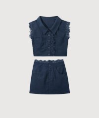 LA POMME petit/ラポミ プチ LA POMME petit Texture Lace Motif Skirt Set Up/508430042