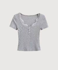 LA POMME petit/ラポミ プチ LA POMME petit Lace Stitching Square Collar Top/508430047