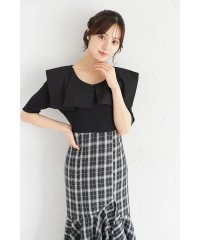 tocco closet/トッコクローゼット tocco closet ビックカラー付きストーン装飾チェック柄バックレースアップドッキングワンピース/508430133