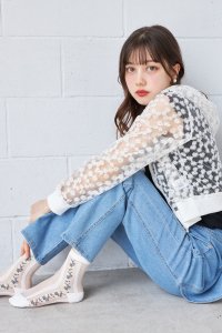 tocco closet/トッコクローゼット tocco closet シアーフラワーレース刺繍パール付きジップパーカー/508430135