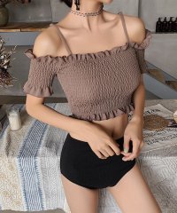 ALWAYS/アイモハ aimoha BORA AURA 2点セットシャーリングフリル水着タンキニ 【返品不可商品】/508430199