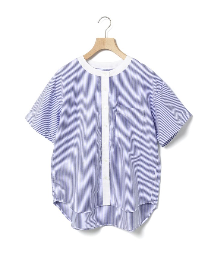 ☺️MidiUmiミディウミ☺️ストライプシャツ ネイビー 美品 ❷ MidiUmi (ミディウミ) ロンドンストライプラウンドカラーシャツ